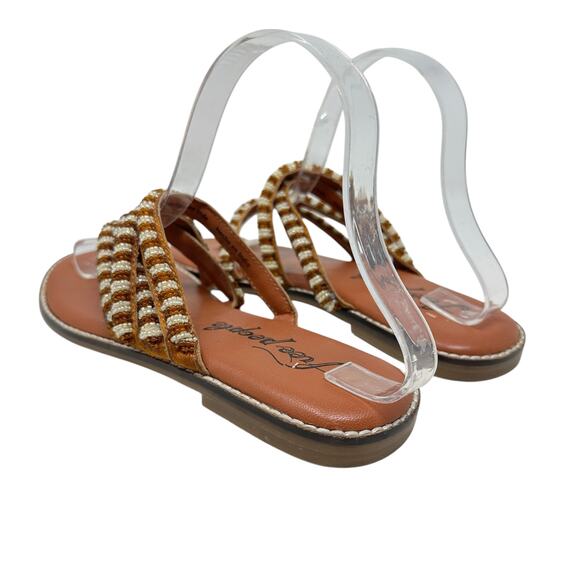 Free People Beatrice Beaded Flat Sandal Flip Flop Tan Brown Size 38 US 7.5 - Picture 11 of 14